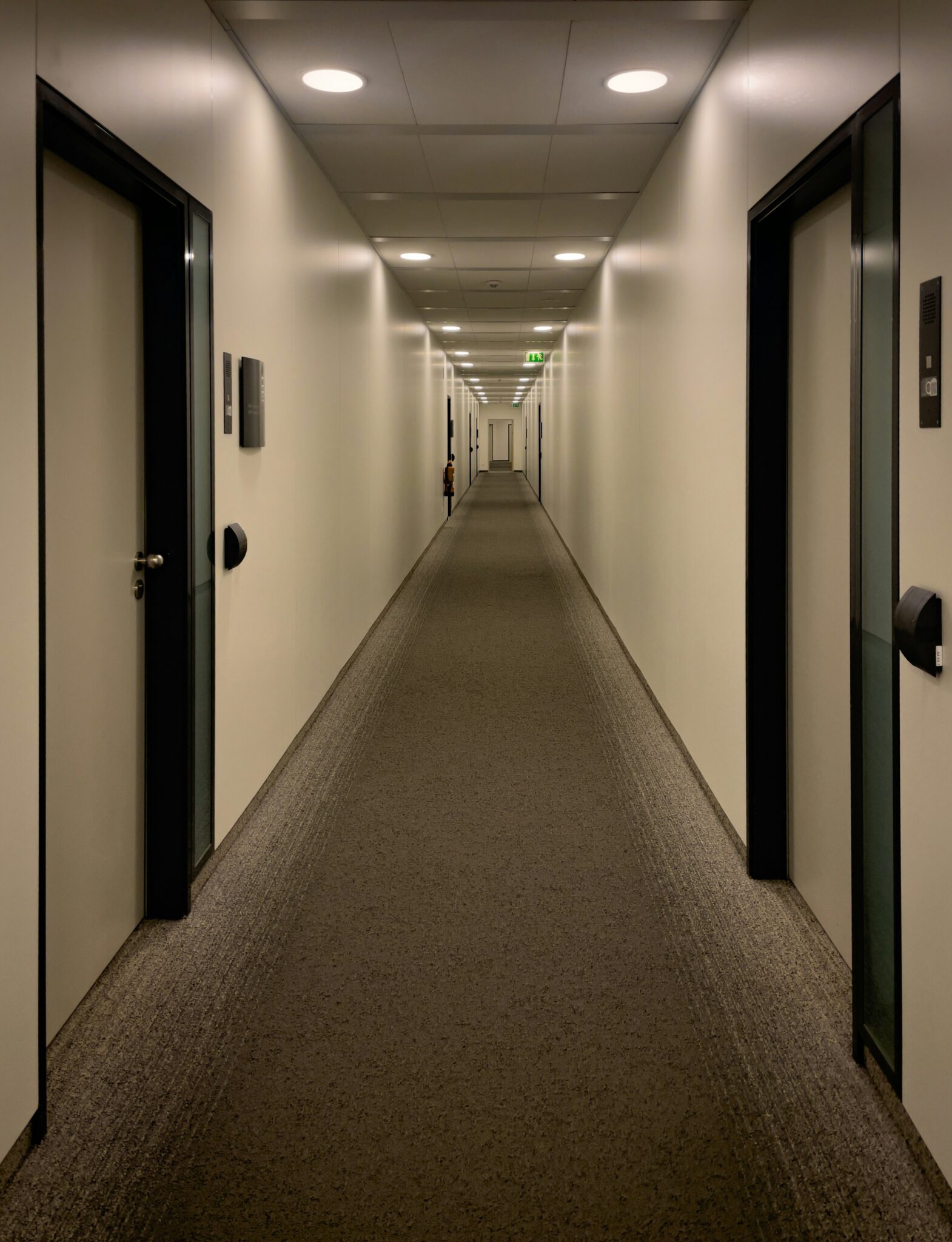 Interior corridor with doors and hardware